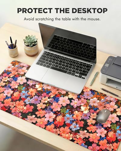 Mouse Pad, Desk Mat, 31.5x11.8in Large Mousepad, Blossoms | Desk Pad with Stitched Edge & Rubber Non-Slip Bottom, Gaming Mouse Pad, Extended Mousepad for Home, Office - color: Blossoms