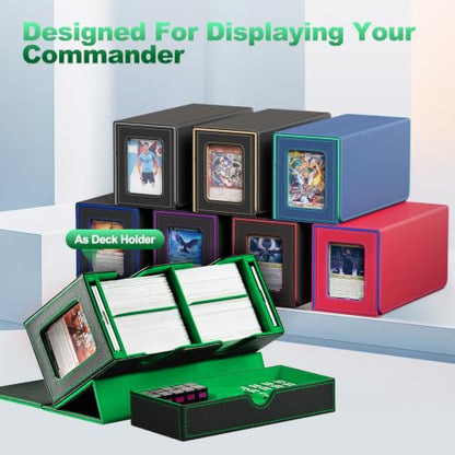 UAONO 3-in-1 MTG Commander Deck Box, Black Green | 2 Magnetic Card Holders & 1 Dice Tray, Fits 200 Double Sleeved, Card Organizer Compatible with Magic the Gathering - color: Black&Lemo Green