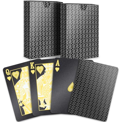 BIERDORF Waterproof Playing Cards - Durable Cool Plastic Deck of Cards - Standard Index Professional Poker Cards - Vintage Casino Card Themed Games for Family or Adults - 2 Pack of Black Diamond Style - style: Black 2 Pack