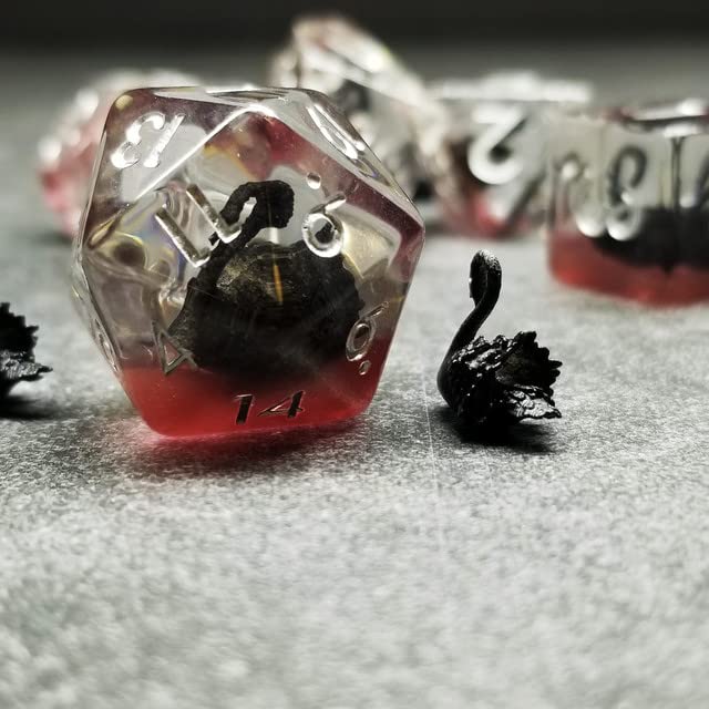 Sage's Portal Animal Familiars Resin DND Dice Set Polyhedral Dice Set for Dungeons and Dragons RPG Pathfinder Tabletop TTRPG (Black Swan) - color: Black Swan, style: Dice Set Only