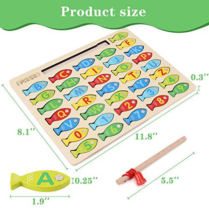 Magnetic Wooden Fishing Game Toy for Toddlers, Alphabet Fish Catching Counting Games Puzzle with Numbers and Letters, Preschool Learning ABC Math Educational Toys 3 4 5 Years Old Girl Boy Kids - color: Multicolor