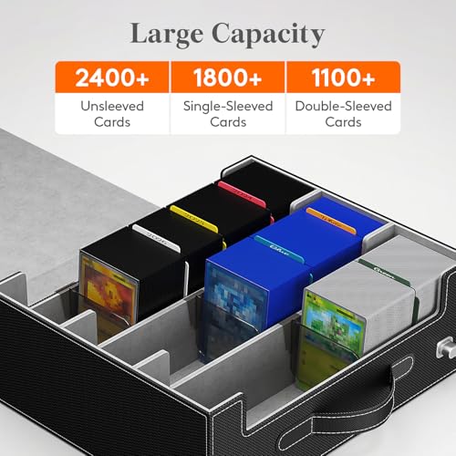 Lifewit Trading Card Storage Box with Handle, Holds Up to 1800 Sleeved Cards with 12 Adujstable Dividers & 4 Stoppers, Aluminum Closure PU Leather Case for MTG, PTCG, YGO, Sports Cards, Black& Gray - color: Black&Gray