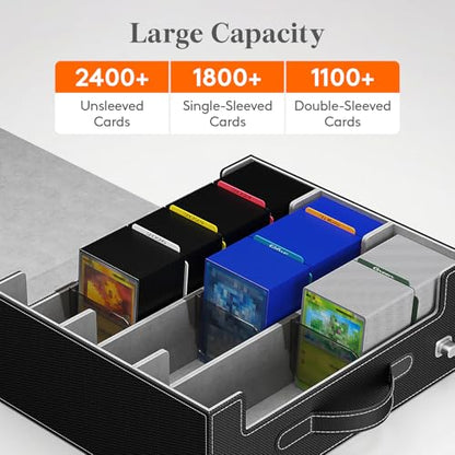 Lifewit Trading Card Storage Box with Handle, Holds Up to 1800 Sleeved Cards with 12 Adujstable Dividers & 4 Stoppers, Aluminum Closure PU Leather Case for MTG, PTCG, YGO, Sports Cards, Black& Gray - color: Black&Gray