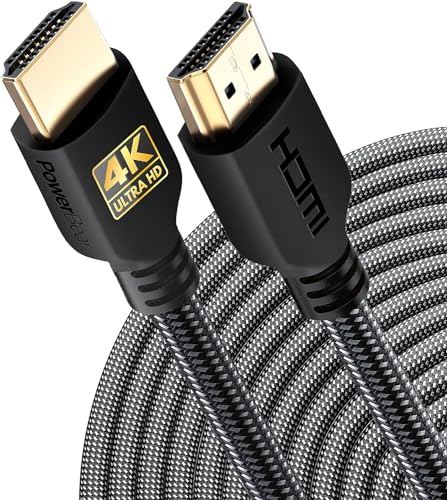 PowerBear 4K Long HDMI Cable 50 ft | High Speed, Braided Nylon & Gold Connectors, 4K @ 60Hz, Ultra HD, 2K, 1080P, ARC & CL3 Rated | for Laptop, Monitor, PS5, PS4, Xbox One, Fire TV, Apple TV - size: 50ft