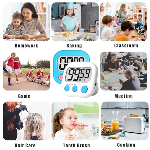 ZILLEEN Classroom Timer for Kids Teachers 2 Pack Digital Timers, Blue & White - color: White & Blue