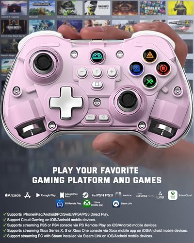 Joso Mobile Gaming Controller for iPad/iPhone/Tablet, Cloud Controller Remote Joystick for iOS/Android, Wireless Switch Controller with Macro Buttons/Hall-Rocker/Hall-Trigger - Pink - color: Pink