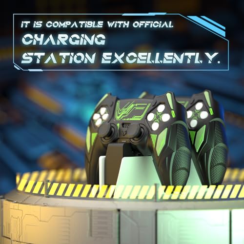 PlayVital Silicone Skin Set for PS5 Controller - Mecha Rhino Design, Anti-Slip Grip Cover Protector Compatible with Charging Dock, with Thumb Grips & Touchpad Sticker - Black & Green - color: Black & Green