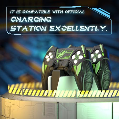 PlayVital Silicone Skin Set for PS5 Controller - Mecha Rhino Design, Anti-Slip Grip Cover Protector Compatible with Charging Dock, with Thumb Grips & Touchpad Sticker - Black & Green - color: Black & Green