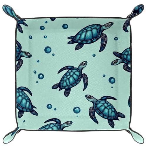 Dice Trays Turtles Ocean Holder Storage Box for Dice Games Like RPG DND, Leather Dice Holder Portable Folding Rolling Dice Tray, 16x16cm - color: Multi 9