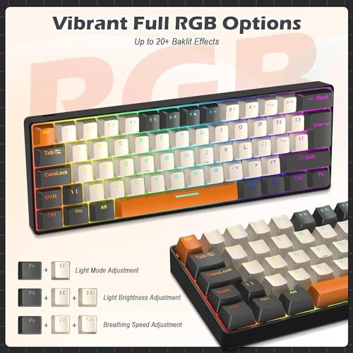 RK-T60 Wired 60% TKL Mechanical Gaming Keyboard Led Rainbow Backlight Ultra-Compact NKRO Linear Red Switch ABS Keycap RGB Honeycomb Mice Coiled Aviator Cable for Windows Laptop PS4/PC/WIN Gamer - color: Milk/Brown Switch