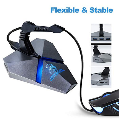 Gaming Mouse Bungee, 3-Ports USB 3.0 HUB & 1 Micro SD Reader with Cord/Cable Management/Holder, Fast Charging High Speed, 7 LED RGB Backlit, Increased Accuracy for Pro Esports & Competitive Games
