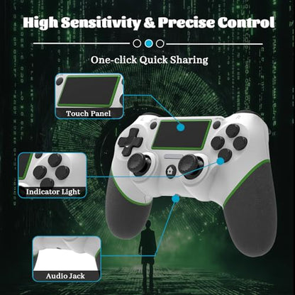 LZXWAWA Controller Compatible with PS4 Console,Wireless Controller for Ps4 Controller/Pro/Slim/PC Windows,with Built-in Speaker/Touchpad/Six-axis Motion Control/Vibration/Charging Cable,White - color: White Green