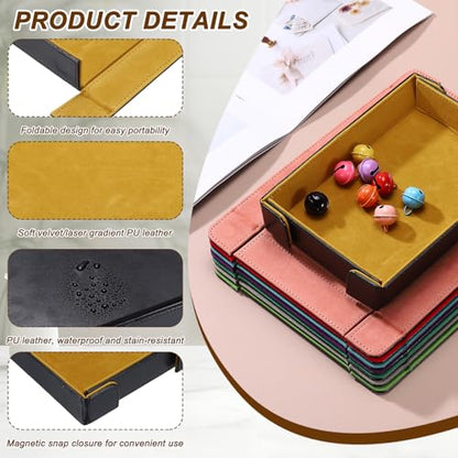 uxcell PU Leather Dice Tray, Rectangle Magnetic Folding Velvet Portable Folding Dice Rolling Tray for Table Games Keys Wallet Watch Coin, Yellow - color: Yellow