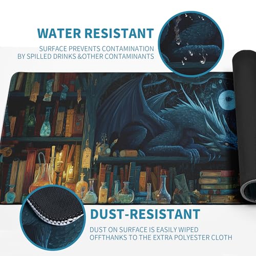 Black Mouse Pad Abstract Mysterious Library Mouse Pad 31.5x11.8 Inch Aesthetic Bookshelf Non-Slip Rubber Base Large Mousepad Stitched Edges Keyboard Mouse Mat Desk Pad for Office and Home - color: Fantasy Bookshelf