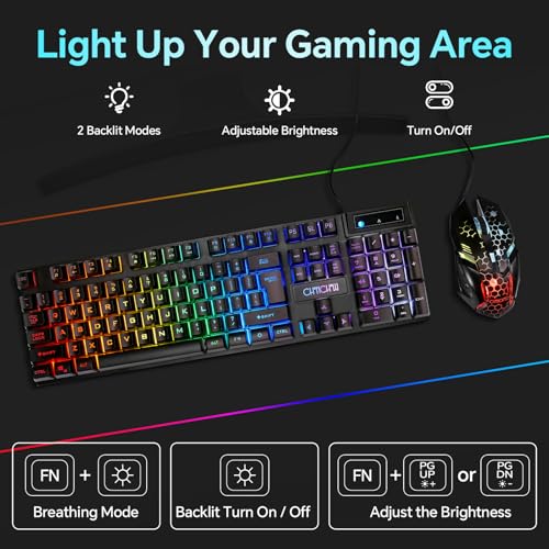 CHONCHOW Gaming Keyboard and Mouse Combo, Wired RGB Backlit for PC Gamer | Mechanical Feel, Anti-ghosting, USB Light Up Keyboard 3200DPI Gaming Mouse, LED Gaming Set for Laptop PS4 Xbox Mac Game Work