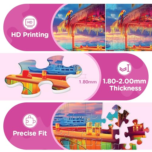 500 Pieces Puzzles for Adults,Beach Bar at Sunset Cool Summer Jigsaw Puzzle | Interlock Perfectly Letter on Back No Dust,Home Wall Art Decor,Challenging Perfect Birthday Party Gift for Family, 20.5x15 In - style: seaside
