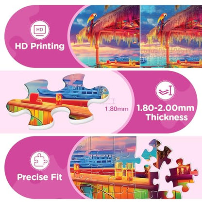 500 Pieces Puzzles for Adults,Beach Bar at Sunset Cool Summer Jigsaw Puzzle | Interlock Perfectly Letter on Back No Dust,Home Wall Art Decor,Challenging Perfect Birthday Party Gift for Family, 20.5x15 In - style: seaside