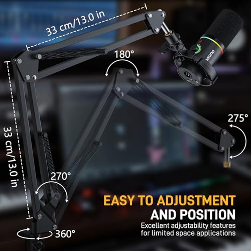 MAONO XLR/USB Gaming Microphone with BA20 Boom Arm, PC Computer Gaming Streaming Mic with RGB Light, Mute Button, Headphones Jack,Bundle for Gaming Podcast Recording (PD100X Black+BA20 Black)