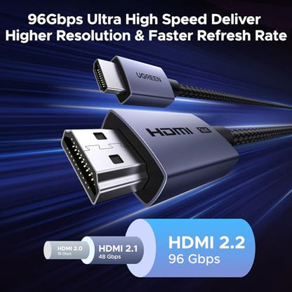 UGREEN 16K HDMI 2.2 Cable 96Gbps 6.6FT, 8K@240Hz Ultra High Speed HDMI Cord | 16K@60Hz 4K@480Hz 12K@120Hz, HDCP 2.2&2.3, Lip eARC, Aluminum Case, Compatible with PS5/Blu-ray/Roku TV/Switch 2/Mac mini M4