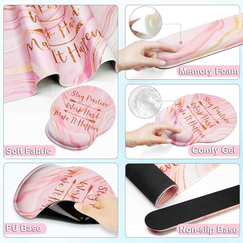 Large Mouse Pad and Keyboard Wrist Rest + Desk Mat Set,Full Long Mouse Pads for Desk Accessories with Memory Foam Gel Pink Mousepad for Women Computer Desktop Office Work-Rose Gold & Pink | Ergonomic,Pain Relief, 4-in-1 Large Big Mousepad Computer Mats,De
