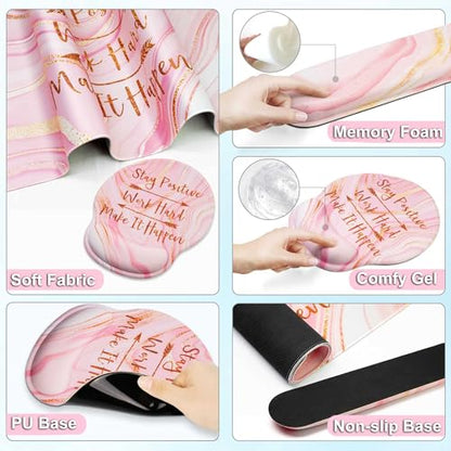 Large Mouse Pad and Keyboard Wrist Rest + Desk Mat Set,Full Long Mouse Pads for Desk Accessories with Memory Foam Gel Pink Mousepad for Women Computer Desktop Office Work-Rose Gold & Pink | Ergonomic,Pain Relief, 4-in-1 Large Big Mousepad Computer Mats,De