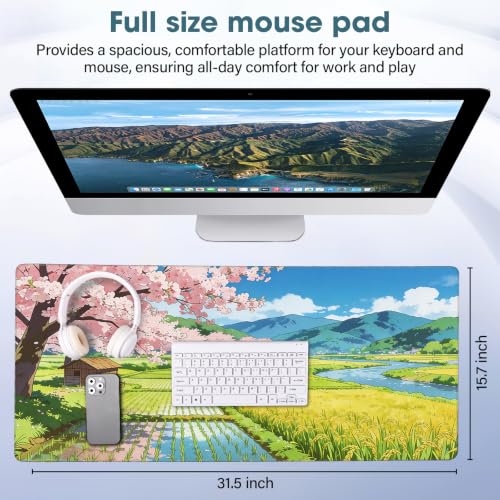 Large Desk Pad 31.5x15.7 Inch - Extended XXL Mouse Pad, Farmland | Stitched Edges Non Slip Rubber Base Waterproof for Office and Gaming - color: Farmland, size: 31.5" x 15.7"