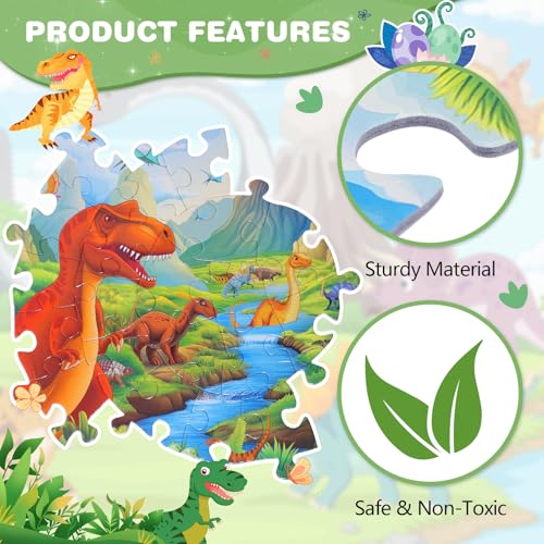 Civaner 70 Pieces Floor Puzzles Round Large Puzzles for Kids Ages 3-5 5-8 Jumbo Jigsaw Puzzle Educational Gifts for Toddlers Girls Boys Baby Shower Holiday Birthday(Jurassic Dinosaur) - style: Jurassic Dinosaur