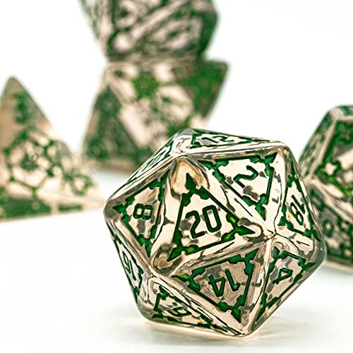 cusdie 7 Pcs 25mm Giant DND Dice, Polyhedral Dice Set, D&D Dice for Pathfinder RPG(Transparent Green) - color: Transparent Green