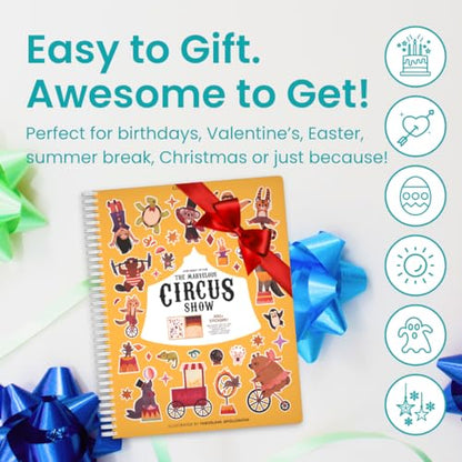 Circus Show 300+ Kids Sticker Book by Cupkin Toddler Airplane Travel Coloring and Sticker Book, Road Trip Essentials, 8 Coloring Pages 8 Side by Side Scenes for Ages 2–8 Years - color: Circus