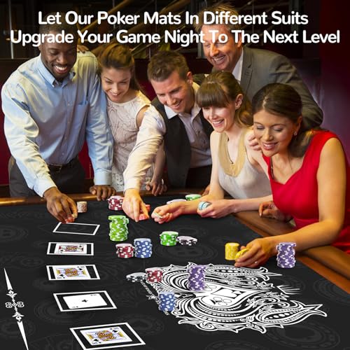 70 x 35 Inch Poker Mat for Table, Texas Hold'em Poker Table Top Mat with Carrying Bag, Waterproof Anti-Slip Rubber Blackjack Mat for Home Game Nights Up to 8 Players - color: Black-blackjack