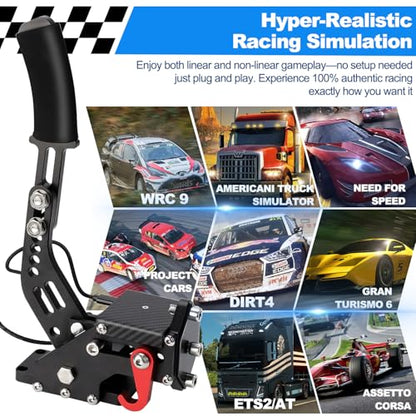Jetmilai Handbrake Sim Racing for PC Windows, USB Handbrake with Clamp Analog Performance with Handle Grip for 64 Bits E Brake Sim Racing Game (Black) - color: 블랙.
