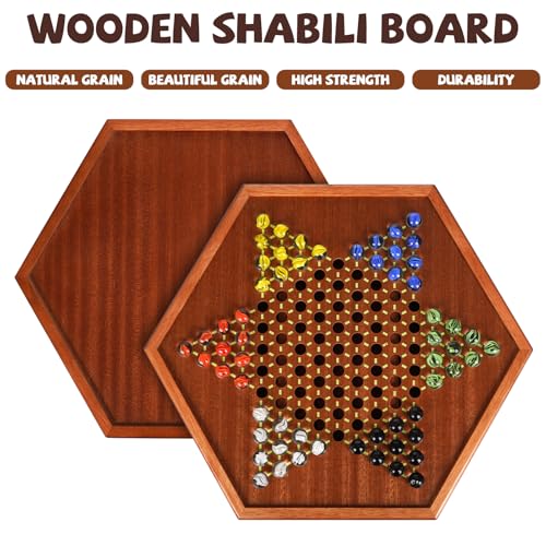 15-Inch Wooden Chinese Checkers Board Game Set – Classic Strategy Game with 72 Glass Marbles, Dual-Sided Storage Drawer, Family Board Games for Adults, Educational Travel and Indoor Game