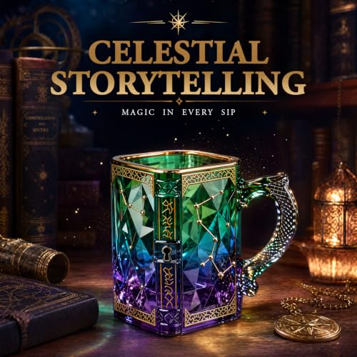 FACE N FACE Zodiac Glass Mug, 8 oz Celestial Constellation Coffee & Tea Cup with Dragon Scale Handle, Green Purple Astrology Mug, Witchy Magic Cup for Halloween Christmas Gift - color: Zodiac Glass Mug