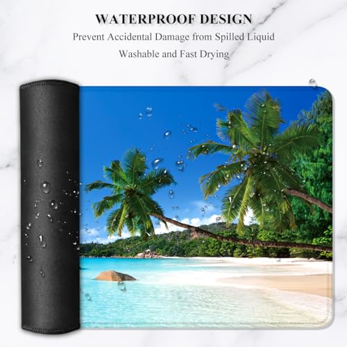 Auhoahsil Large Gaming Mouse Pad, Beach Theme XXL 35.4 x 15.7 in Desk Pad Stitched Non-Slip Rubber Long Computer Mousepad Thin Extended Full Size Desk Mat for Desktop, Laptop, Wireless Mice, Blue - color: 21 Beach and Coconut Trees, size: 35.5L x 15.7W in