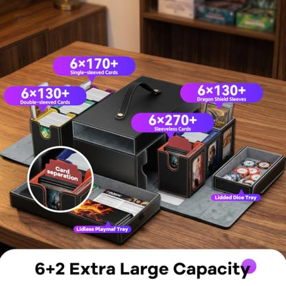 MTG Commander Deck Box with Handle, 6deck Modular Card Case and 2Dice Trays | Holds 780+ Double-Sleeved Cards,Removable Magic the Gathering Storage,Magnetic Lock/Holderss, Display Window for TCG/EDH - color: Colorful, style: 6-Deck Modular Card Case