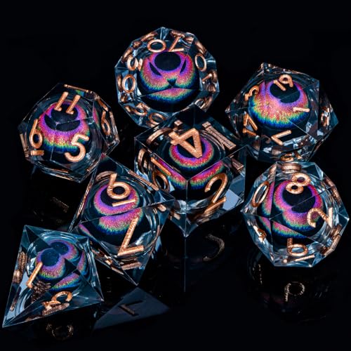ARUOHHA DND Dragon Eye Dice Liquid Core Resin Sharp Edged Dice Set with Gift Box, RPG Role Playing Game Polyhedral Handmade D and D Dice D20 D12 D10 D8 D6 D4 - color: Yy03-rainbow