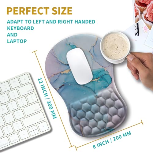Hokafenle Ergonomic Mouse Pad Wrist Support, Wrist Rest Mousepad for Carpal Tunnel Pain Relief with Integrated Memory Foam Slope Massage Bulge (11.8x7.9 inch,Blue Marble - color: KM08-Blue Marble