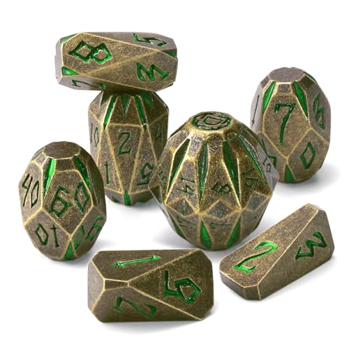 ZHOORQI Metal DND Dice Stonehenge Polyhedral Die Set for RPG(Bronze Green | D and D Dice, 7Pcs/Set Unique Cool Dice, Perfect Dice Gifts for Dungeons and Dragons RPG Role Play Games - color: Bronze Green