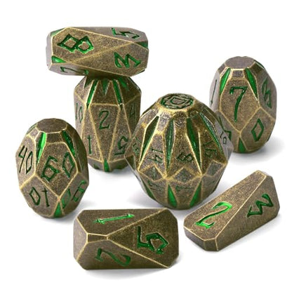 ZHOORQI Metal DND Dice Stonehenge Polyhedral Die Set for RPG(Bronze Green | D and D Dice, 7Pcs/Set Unique Cool Dice, Perfect Dice Gifts for Dungeons and Dragons RPG Role Play Games - color: Bronze Green