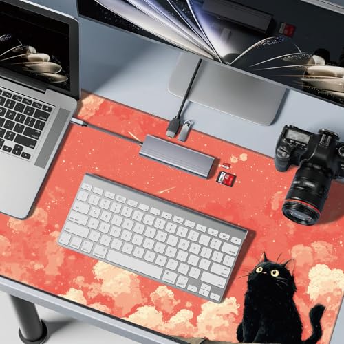 Playmats 27.5 x 15.7in(TCG MTG Trading Cards,Free Storage Bags,Waterproof Non-Slip Rubber Backing,Stitched Edges)- Black Cat Orange Sky