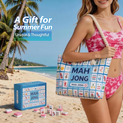 BOATWAY Mahjong Floating Tile Sets, 160 American Mahjong Tiles Waterproof EVA Foam Tiles with Storage Bag Dice & Rule Cards, Portable Pool Party Game for Adults, 1.4 Inch