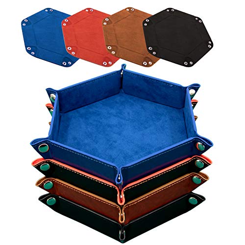 SIQUK 4 Pieces Dice Tray Hexagon Dice Rolling Holder Folding PU Leather Dice Trays for Dice Games Like RPG, DND and Other Table Games (Royal Blue, Orange, Camel and Black) - color: Royalblue, Orange, Camel and Black