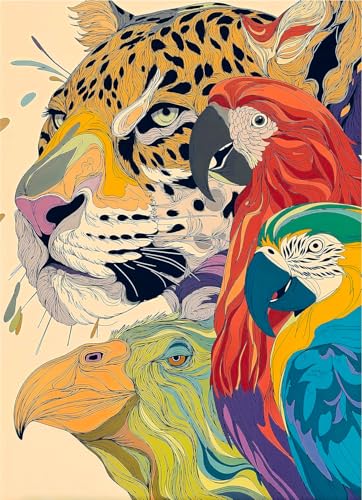 Jigsaw Puzzles for Adults 1000 Pieces, Leopard & Parrot Puzzle | Colorful Home Wall Decor for Family Challenging Games - color: Leopard Parrot