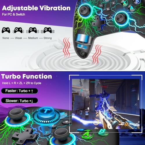 Wireless PC Gaming Controller -RGB Lightning Pro Gamepad for Windows PC, Switch, Switch 2, Android & iOS, with Programmable Back Buttons, Turbo, 1000mAh Battery & Stand (2.4G/USB-C/Bluetooth)