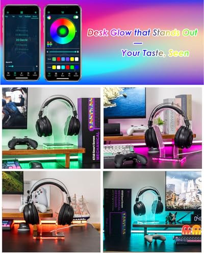 OAPRIRE Acrylic RGB Headphone Stand for Desk with Many Light Modes & Colors | Customizable 213 Lighting Modes & 60,000 Colors, with 4.8ft USB Power Cable, Universal, Sturdy, Gifts for Gamers Men