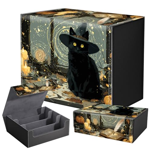 DEGDFSGR Card Game Storage Box for TCG MTG Commander Deck Box MTG Card Box Organizer Trading Card Case Magnetic Closure Creative Pattern Up to 2400 Cards, Magic Wizard Black Cat - color: Magic Wizard Black Cat