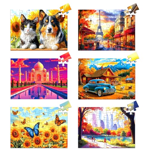 Blueforest 6 Pack 36 Large Piece Jigsaw Puzzles for Seniors | Easy Grip, Elderly Adults, Low Vision, Dementia & Alzheimer's, Brain Games, 1:1 Reference Poster, Retirement Gifts - color: 6 Pack 36 Large Piece Golden Years
