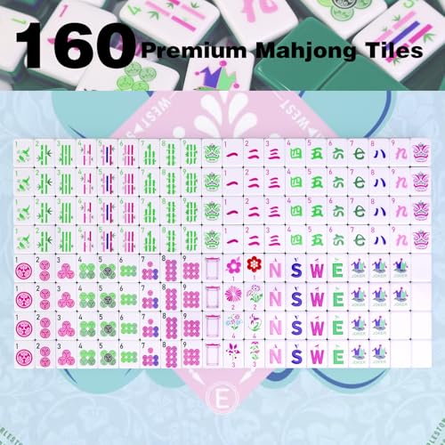 American Mahjong Game Set, Portable Carrying Bag,Acrylic 160 Tiles,Western Mahjong Tiles Set,Complete Ma Jong Set (Green) - color: Green