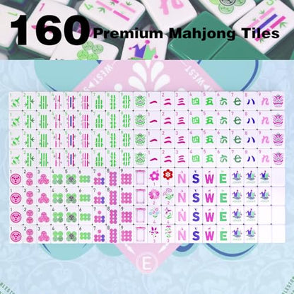 American Mahjong Game Set, Portable Carrying Bag,Acrylic 160 Tiles,Western Mahjong Tiles Set,Complete Ma Jong Set (Green) - color: Green