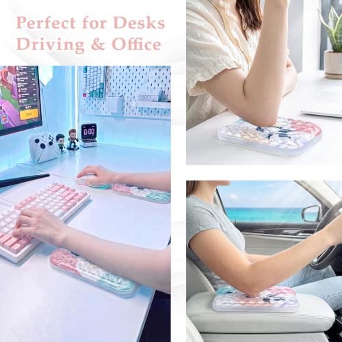 Ospelelf Desk Elbow Rest Pads, Gel Arm Rest Pad Support for Keyboard | Ergonomic Support for Computer Typing & Mouse, Office Home Use, Heat Resistant, Pink Plant - style: Pink Plant